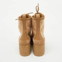 Pre Owned Louis Vuitton Beige Monogram Wool and Suede Laureate Platform Desert Boots Size 39