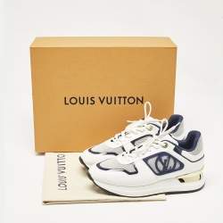 Louis Vuitton White/Navy Blue Leather and Canvas Neo Run Away Sneakers Size 39