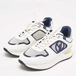 Louis Vuitton White/Navy Blue Leather and Canvas Neo Run Away Sneakers Size 39
