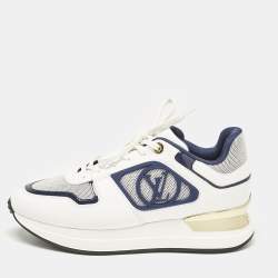 Louis Vuitton White/Navy Blue Leather and Canvas Neo Run Away Sneakers Size 39