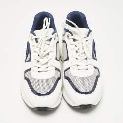 Louis Vuitton White/Navy Blue Leather and Canvas Neo Run Away Sneakers Size 39
