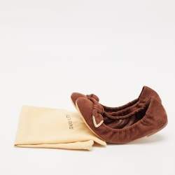 Louis Vuitton Brown Suede Leather Bow Knot Scrunch Ballet Flats Size 39