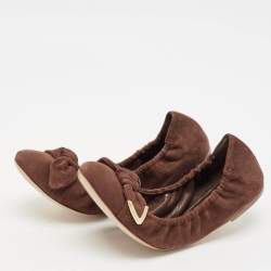 Louis Vuitton Brown Suede Leather Bow Knot Scrunch Ballet Flats Size 39
