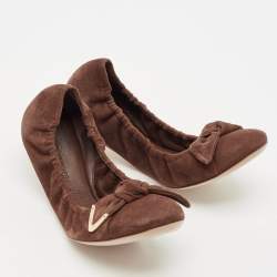 Louis Vuitton Brown Suede Leather Bow Knot Scrunch Ballet Flats Size 39