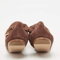Louis Vuitton Brown Suede Leather Bow Knot Scrunch Ballet Flats Size 39