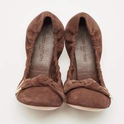 Louis Vuitton Brown Suede Leather Bow Knot Scrunch Ballet Flats Size 39