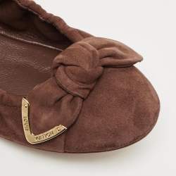 Louis Vuitton Brown Suede Leather Bow Knot Scrunch Ballet Flats Size 39