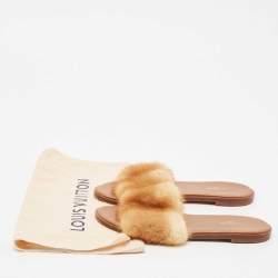 Louis Vuitton Pink Mink Fur Lock It Flat Slide Sandals Size 38.5