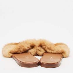Louis Vuitton Pink Mink Fur Lock It Flat Slide Sandals Size 38.5