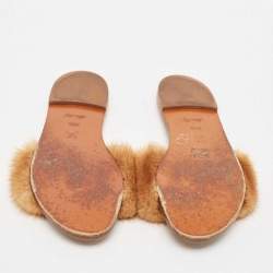 Louis Vuitton Pink Mink Fur Lock It Flat Slide Sandals Size 38.5