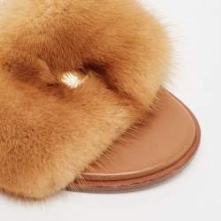 Louis Vuitton Pink Mink Fur Lock It Flat Slide Sandals Size 38.5