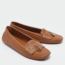 Pre Owned Louis Vuitton Brown Leather Lock It Slip On Loafers Size 40