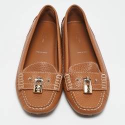 Pre Owned Louis Vuitton Brown Leather Lock It Slip On Loafers Size 40