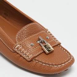 Pre Owned Louis Vuitton Brown Leather Lock It Slip On Loafers Size 40