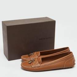Pre Owned Louis Vuitton Brown Leather Lock It Slip On Loafers Size 40