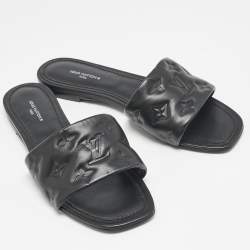 مملوكة مسبقًا Louis Vuitton Black Monogram Embossed Leather Revival Flat Slides Size 38