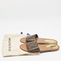 Louis Vuitton Monogram Canvas Studded Lock It Flat Slides Size 38.5