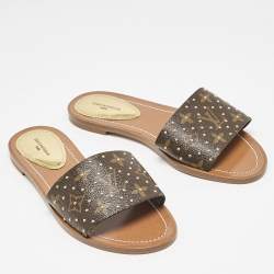 Louis Vuitton Monogram Canvas Studded Lock It Flat Slides Size 38.5