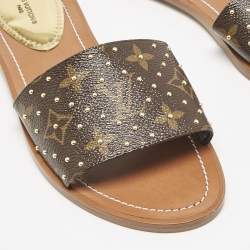 Louis Vuitton Monogram Canvas Studded Lock It Flat Slides Size 38.5