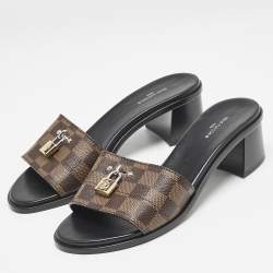 Louis Vuitton Damier Ebene Canvas Lock It Slide Sandals Size 38.5