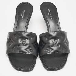 Louis Vuitton Black Monogram Embossed Leather Revival Slide Sandals Size 38.5