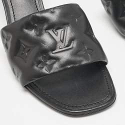 Louis Vuitton Black Monogram Embossed Leather Revival Slide Sandals Size 38.5