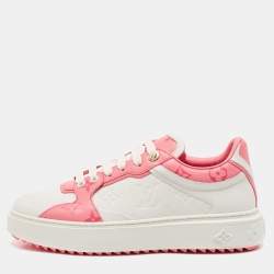 Louis Vuitton White/Pink Leather Time Out Low Top Sneakers Size 38.5
