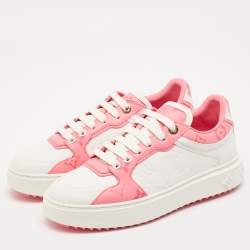 Louis Vuitton White/Pink Leather Time Out Low Top Sneakers Size 38.5
