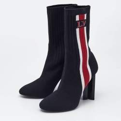 Louis Vuitton Black Knit Fabric LV Black Heart Sock Ankle Boots Size 37