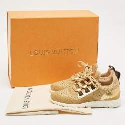 مملوكة مسبقًا Louis Vuitton Gold Knit Fabric and Leather Aftergame Sneakers Size 38