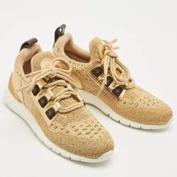مملوكة مسبقًا Louis Vuitton Gold Knit Fabric and Leather Aftergame Sneakers Size 38