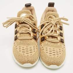 مملوكة مسبقًا Louis Vuitton Gold Knit Fabric and Leather Aftergame Sneakers Size 38
