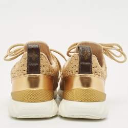 مملوكة مسبقًا Louis Vuitton Gold Knit Fabric and Leather Aftergame Sneakers Size 38