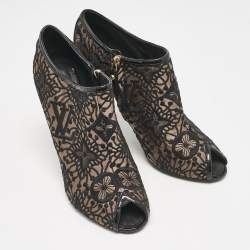 Louis Vuitton Black Lace and Mesh  Monogram Zip Up Booties Size 38.5