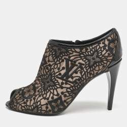 Louis Vuitton Black Lace and Mesh  Monogram Zip Up Booties Size 38.5