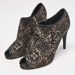 Louis Vuitton Black Lace and Mesh  Monogram Zip Up Booties Size 38.5