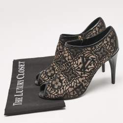 Louis Vuitton Black Lace and Mesh  Monogram Zip Up Booties Size 38.5