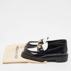 Louis Vuitton Black/White Leather Academy Slip On Loafers Size 38.5