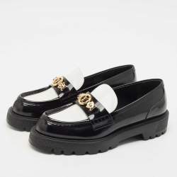 Louis Vuitton Black/White Leather Academy Slip On Loafers Size 38.5