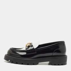 Louis Vuitton Black/White Leather Academy Slip On Loafers Size 38.5