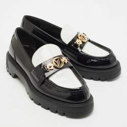 Louis Vuitton Black/White Leather Academy Slip On Loafers Size 38.5
