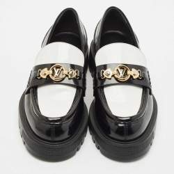 Louis Vuitton Black/White Leather Academy Slip On Loafers Size 38.5