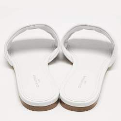 Louis Vuitton White Monogram Embossed Leather Revival Flat Slide Sandals Size 40