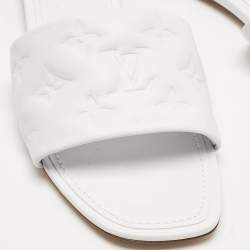 Louis Vuitton White Monogram Embossed Leather Revival Flat Slide Sandals Size 40