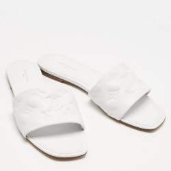 Louis Vuitton White Monogram Embossed Leather Revival Flat Slide Sandals Size 40