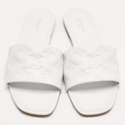 Louis Vuitton White Monogram Embossed Leather Revival Flat Slide Sandals Size 40