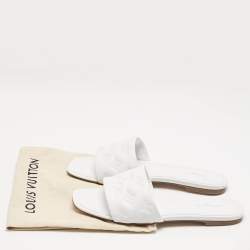 Louis Vuitton White Monogram Embossed Leather Revival Flat Slide Sandals Size 40