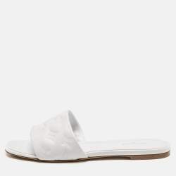Louis Vuitton White Monogram Embossed Leather Revival Flat Slide Sandals Size 40