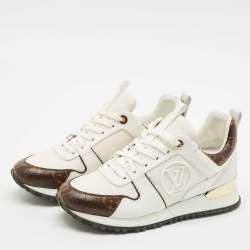 Louis Vuitton White/Brown Monogram Canvas and Leather Run Away Low Top Sneakers Size 36