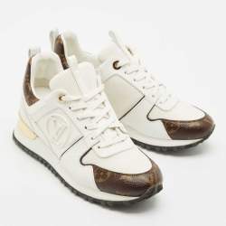 Louis Vuitton White/Brown Monogram Canvas and Leather Run Away Low Top Sneakers Size 36